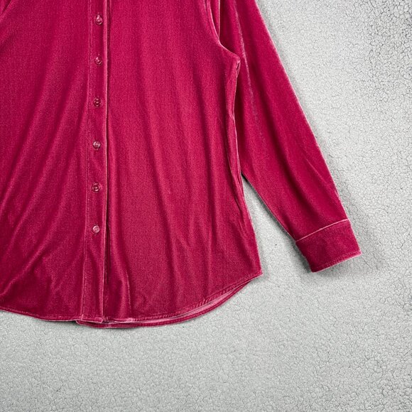 Soft Surrounding Top Womens SP Berry Pink Boyfriend Fit Buton Down Loose Velvet - Picture 3 of 11